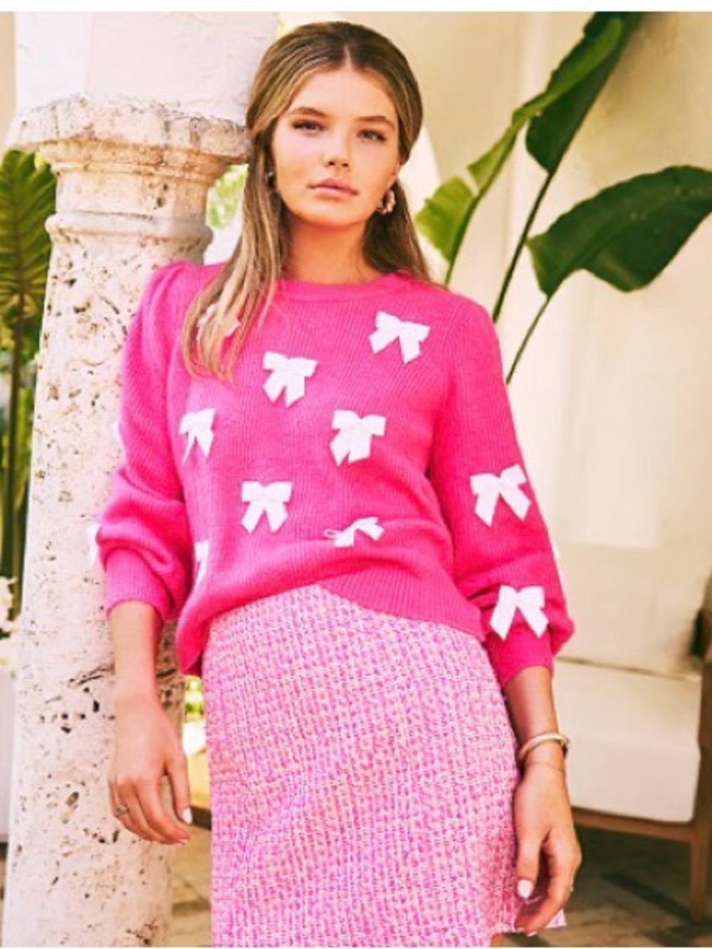Lilly Pulitzer Zarie Sweater Heathered Passion Fruit Pink Party Bows Size Large